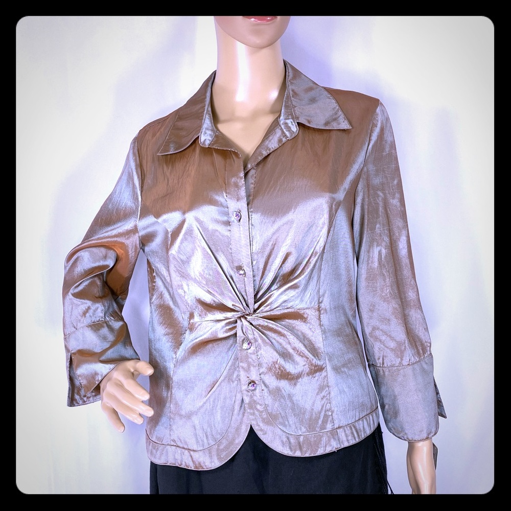 JackieJon Formal Twist Tie Blouse Champagne Khaki